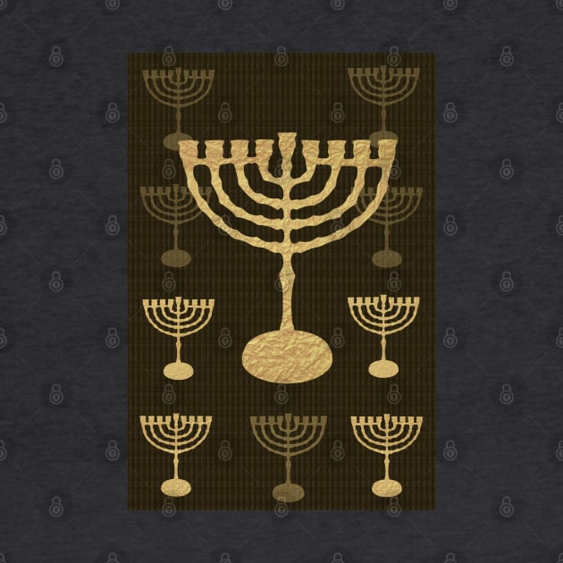 Happy Hanukkah Festival! Jewish Holiday Hanukkah Gold Menorah Vintage Decoration by sofiartmedia